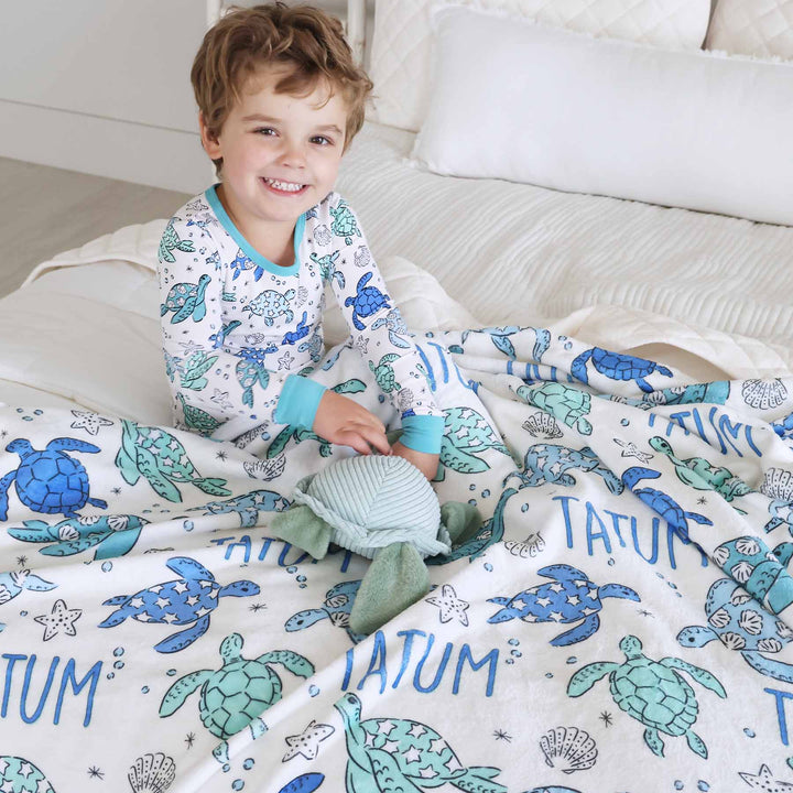 sea turtle splash personalized name blanket for kids 