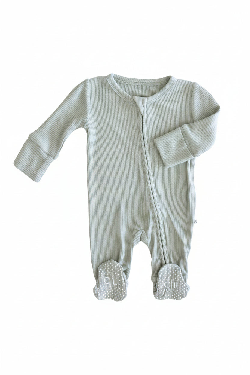 seagrass bamboo waffle zipper footie for babies non personalized 