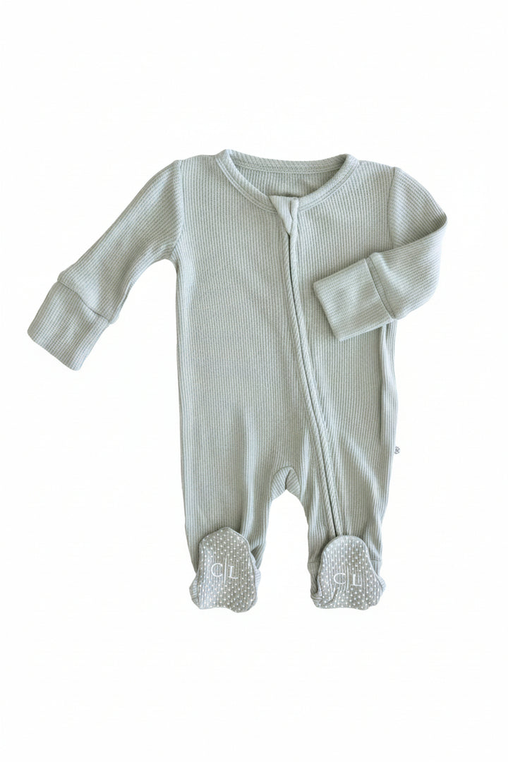seagrass bamboo waffle zipper footie for babies non personalized 