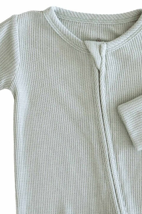 light green bamboo waffle zipper footie with flip mitts and footies 