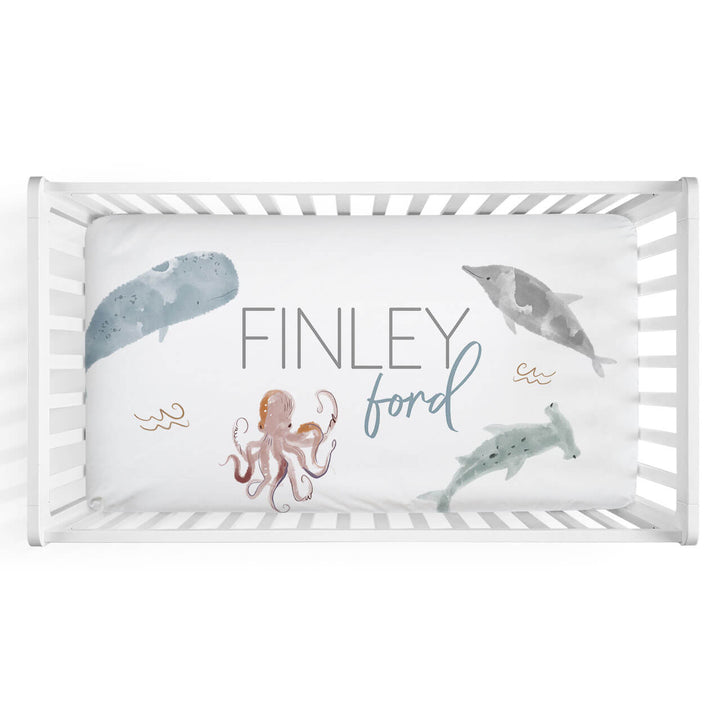 sea life personalized crib sheet 