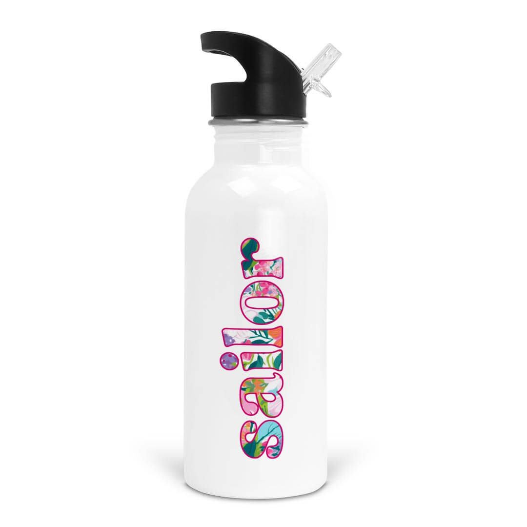 bright floral personalized kids water bottle