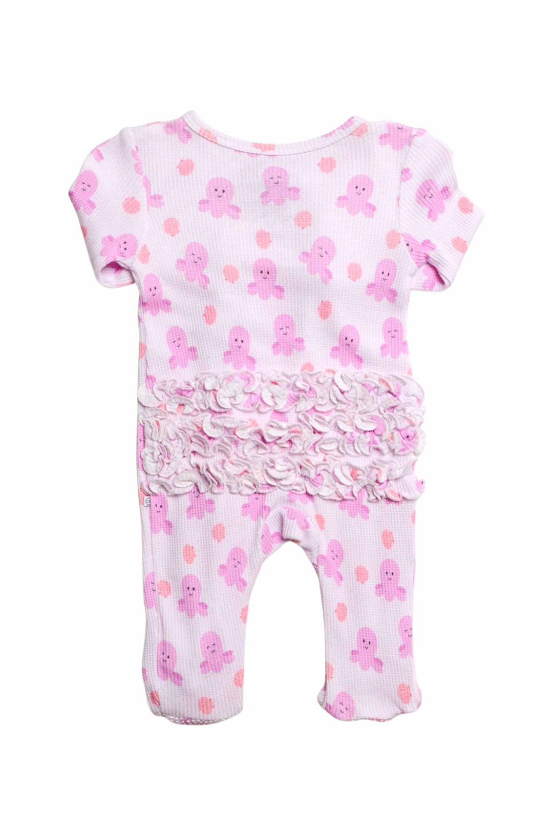 sea snuggles bamboo waffle ruffle zipper footie — flat lay back view showing ruffle bum detail