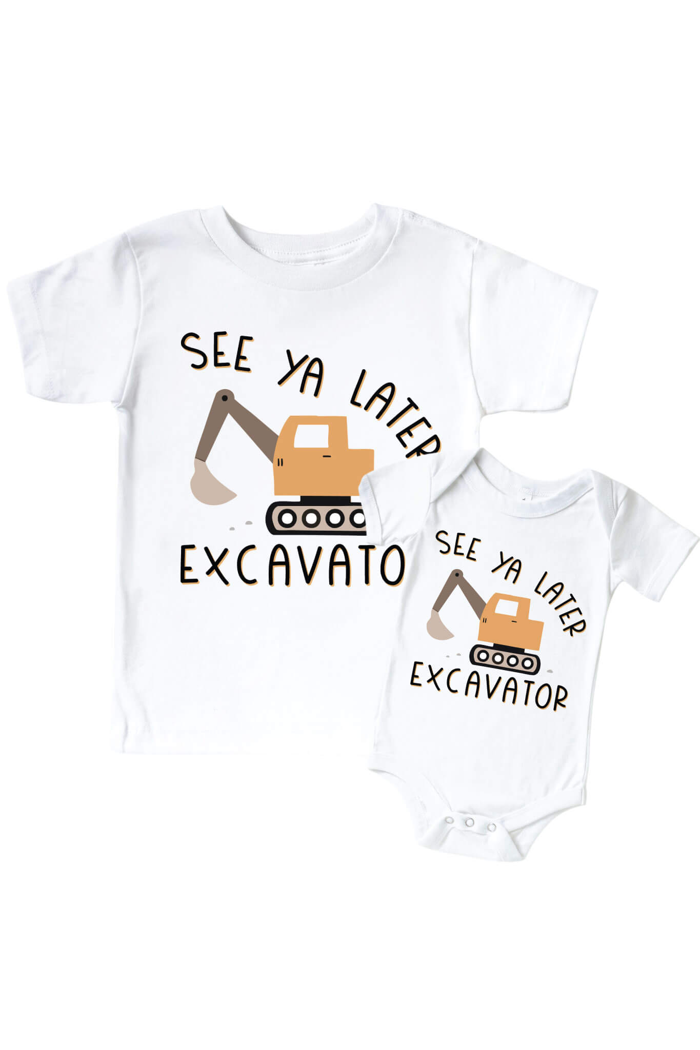 See Ya Later Excavator Graphic Bodysuit & Kids Tee | White