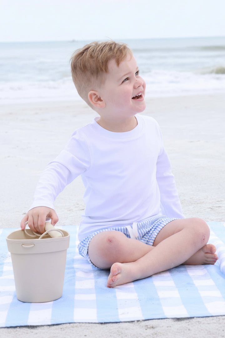 baby boy swim trunks blue seersucker 