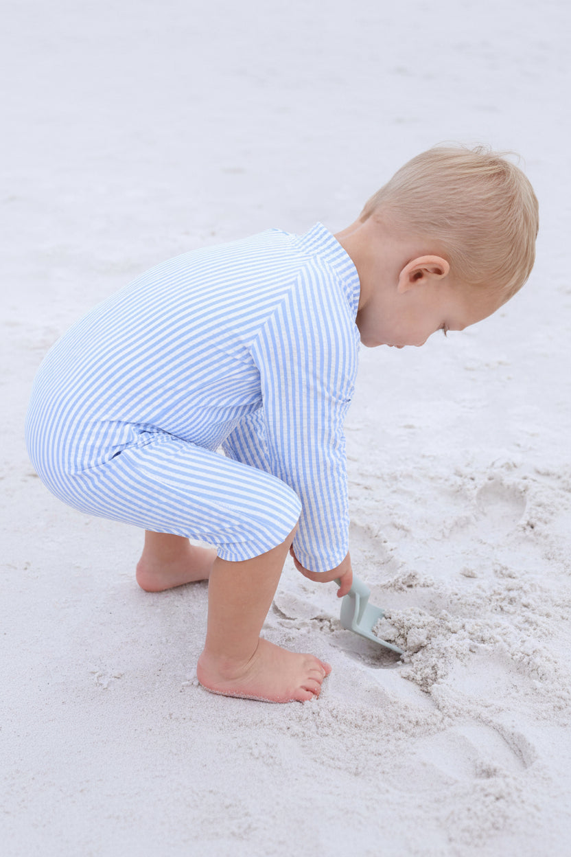 boy rash guard swimsuit blue seersucker 