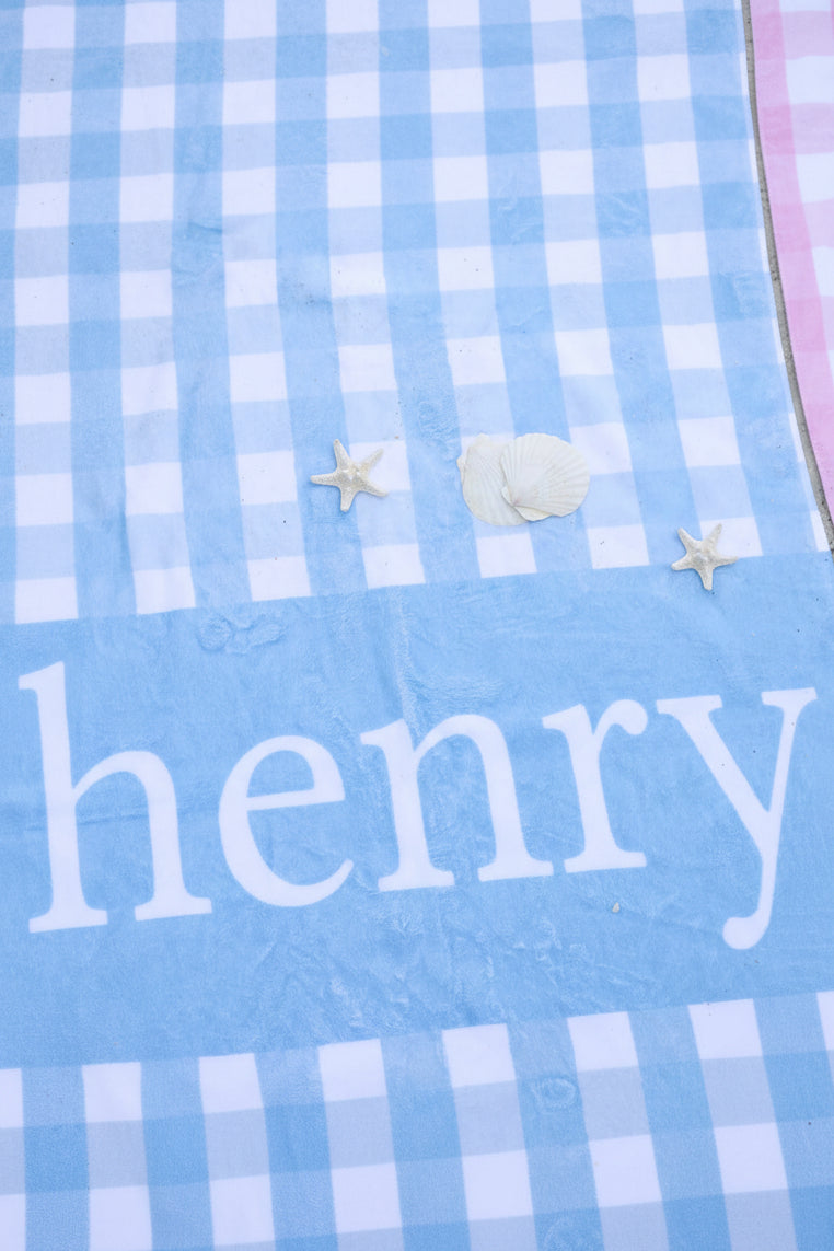 personalized seersucker towel blue 