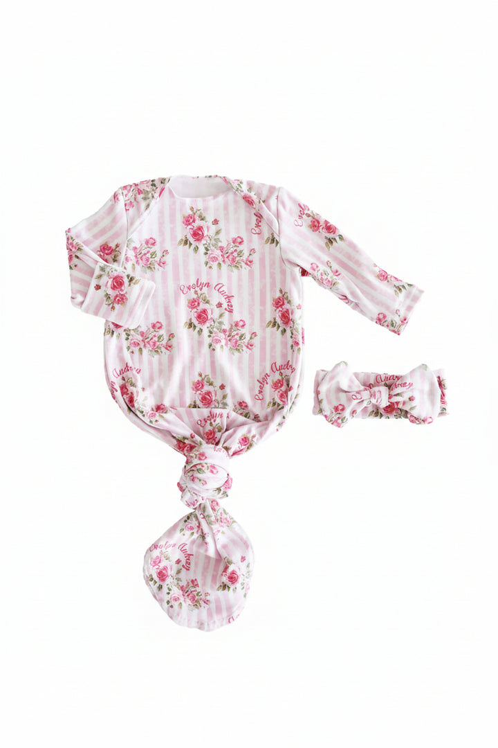 shabby chic knot gown and headwrap set for newborn girls 