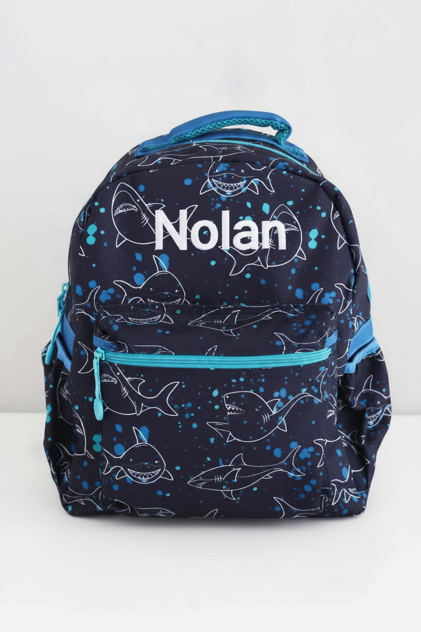 shark embroidered backpack for boys 