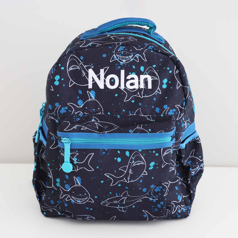 shark attack embroidered backpack for boys 