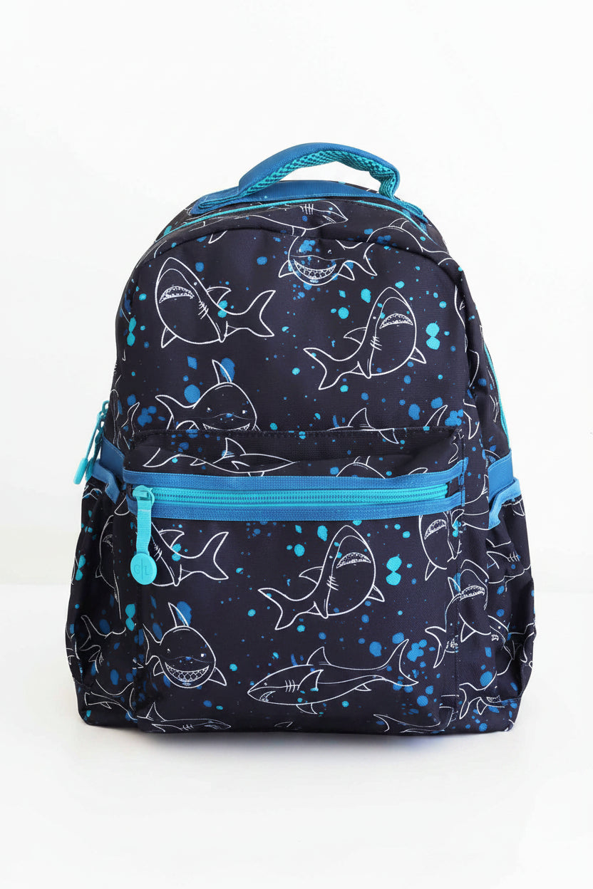 shark and paint splatter backpack for boys 