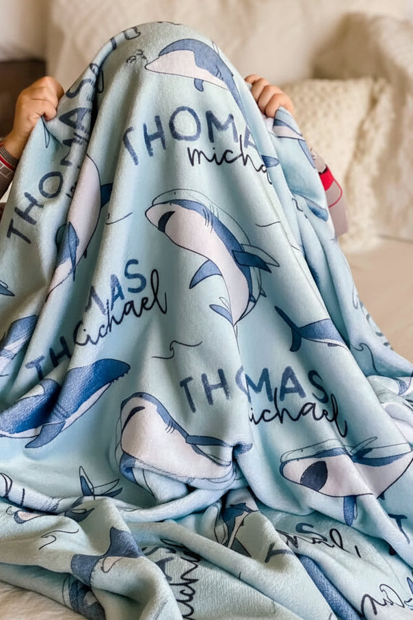 Smiling Sharks Personalized Toddler Blanket