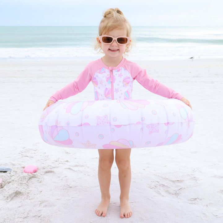 long sleeve rash guard swimsuit with front zipper for girls