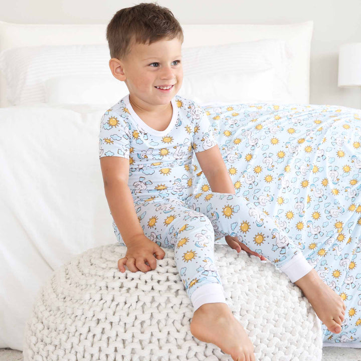 silly goose blue sibling matching pajamas 
