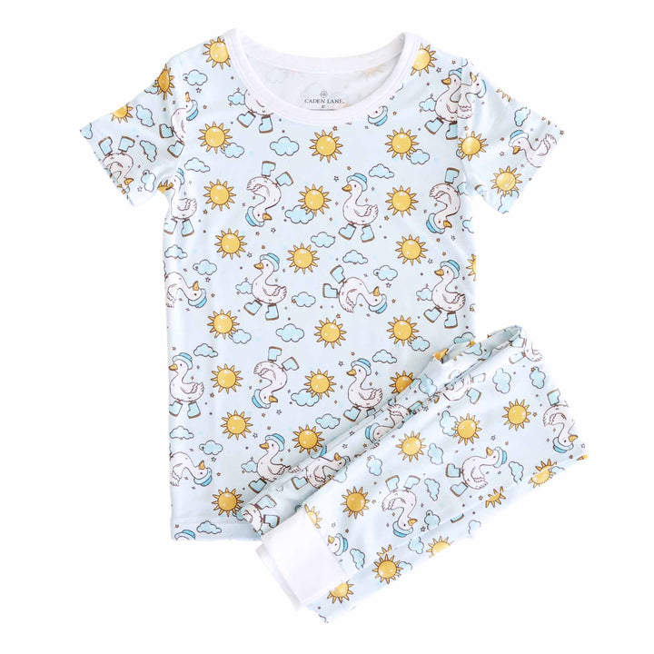 silly goose blue two piece pajama sets for kids 