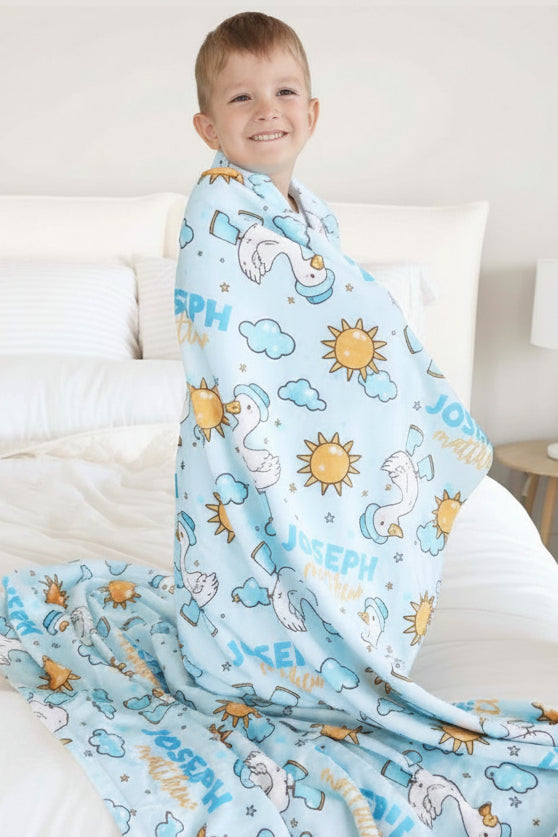 silly goose blue personalized blanket for kids 