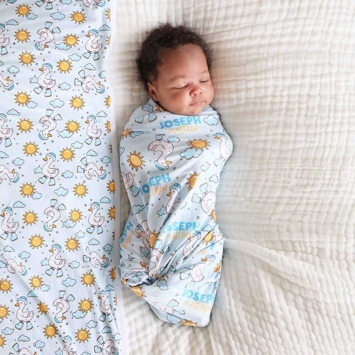 personalized swaddle blanket for baby boys with geese