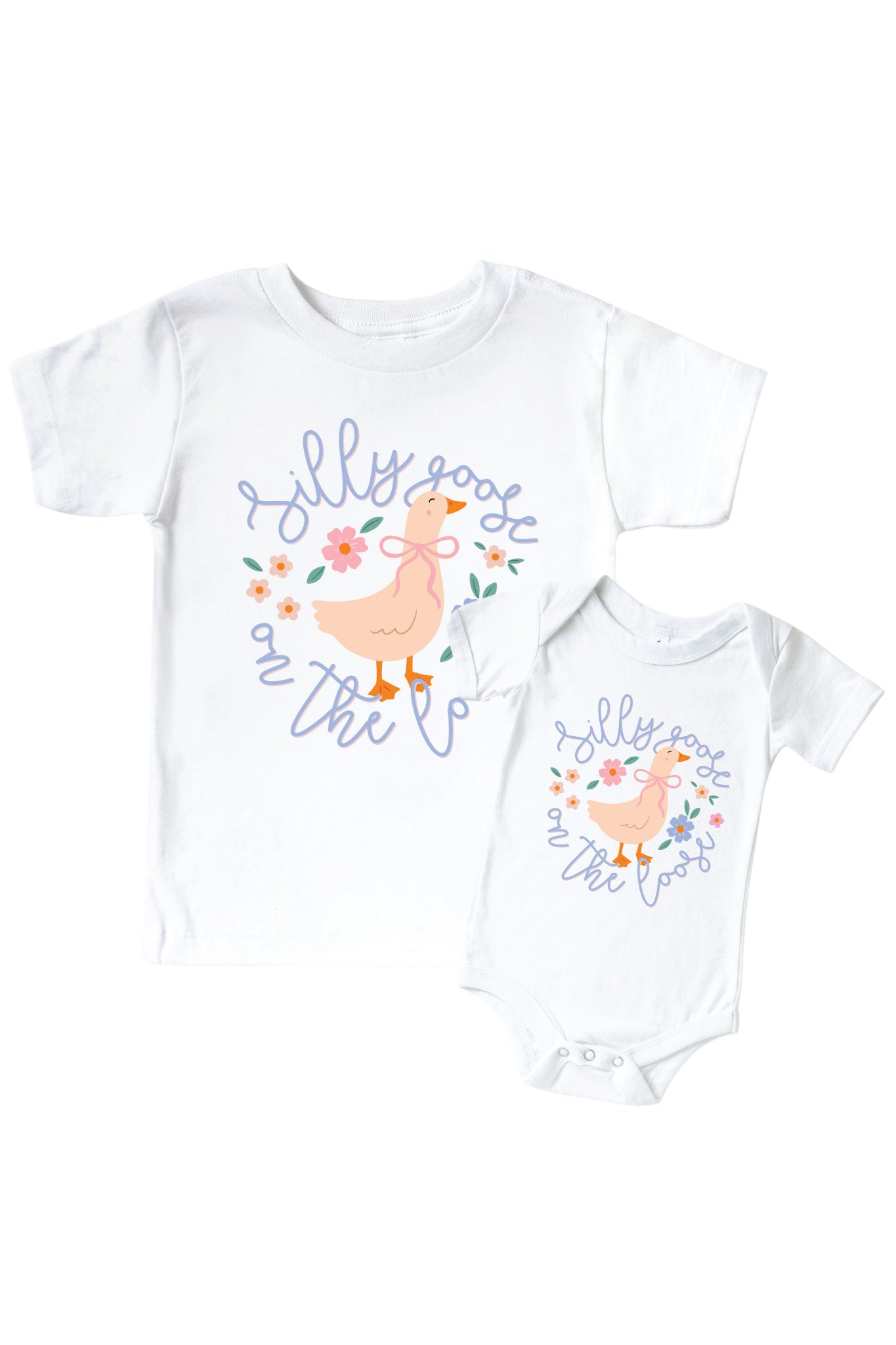 Silly Goose On The Loose Graphic Bodysuit & Kids Tee | White