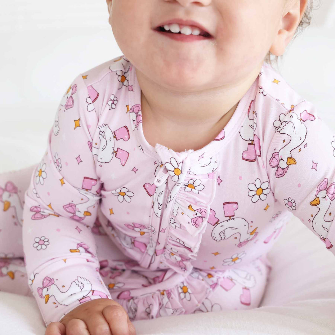 baby girl ruffle zipper footie for girls silly goose 