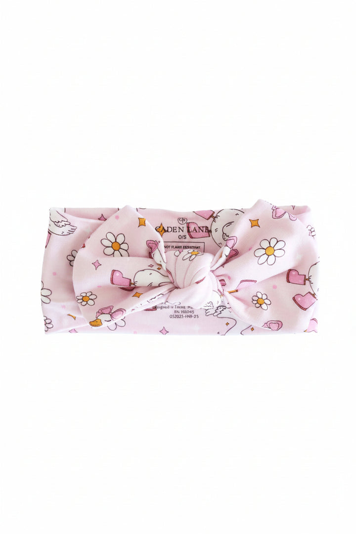 silly goose pink knit large bow headwrap