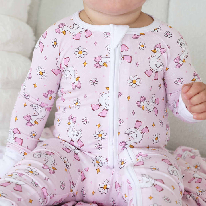 silly goose pink pajama romper 