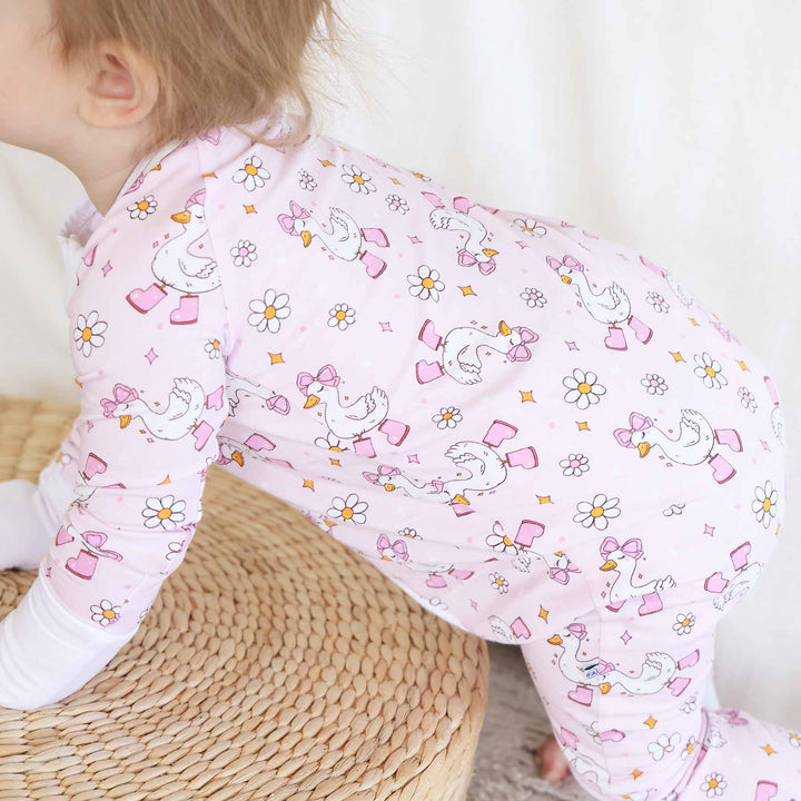 silly goose pink romper for girls 