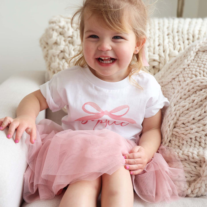 simple bow name t shirt white 