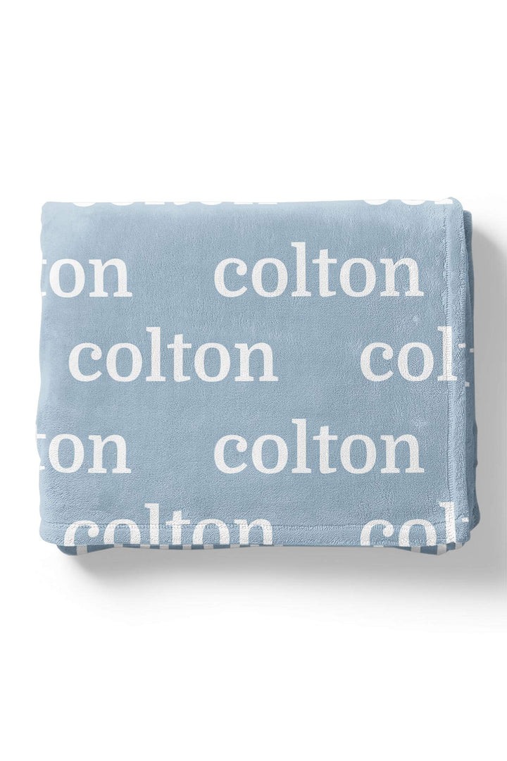 personalized sky blue color blanket in block font
