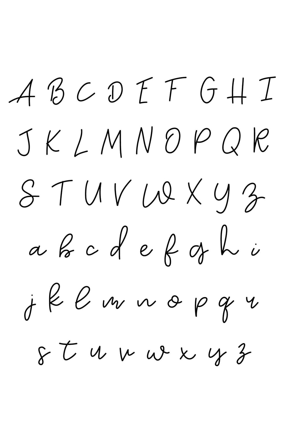 Sky script font alphabet sample for personalization