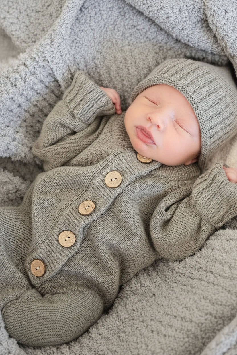 smoke long sleeve knit sweater romper with buttons
