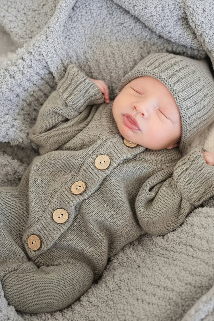 smoke long sleeve knit sweater romper with buttons