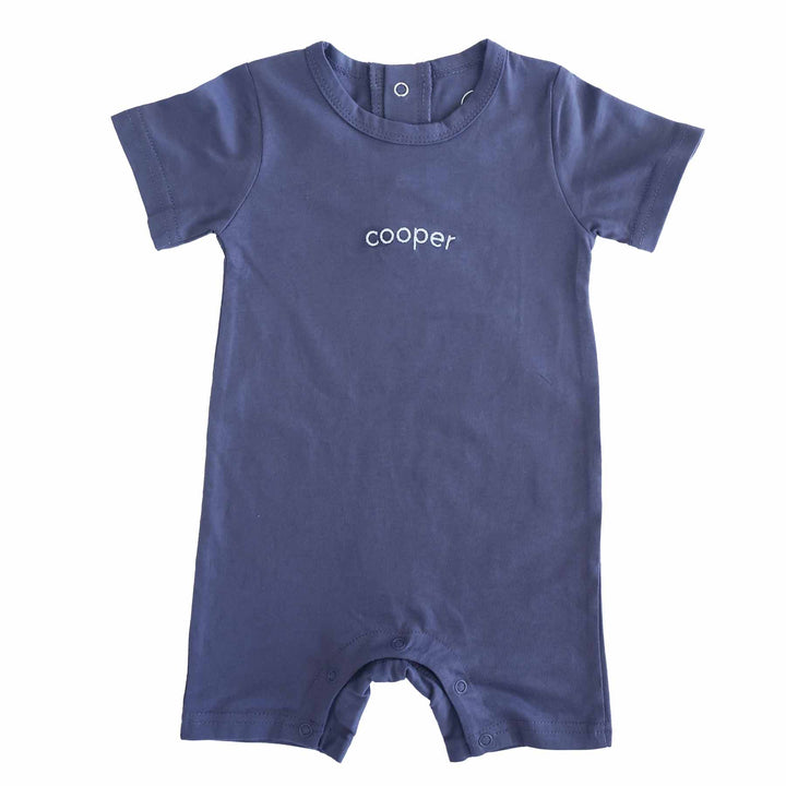 blue embroidered cotton romper for boys 
