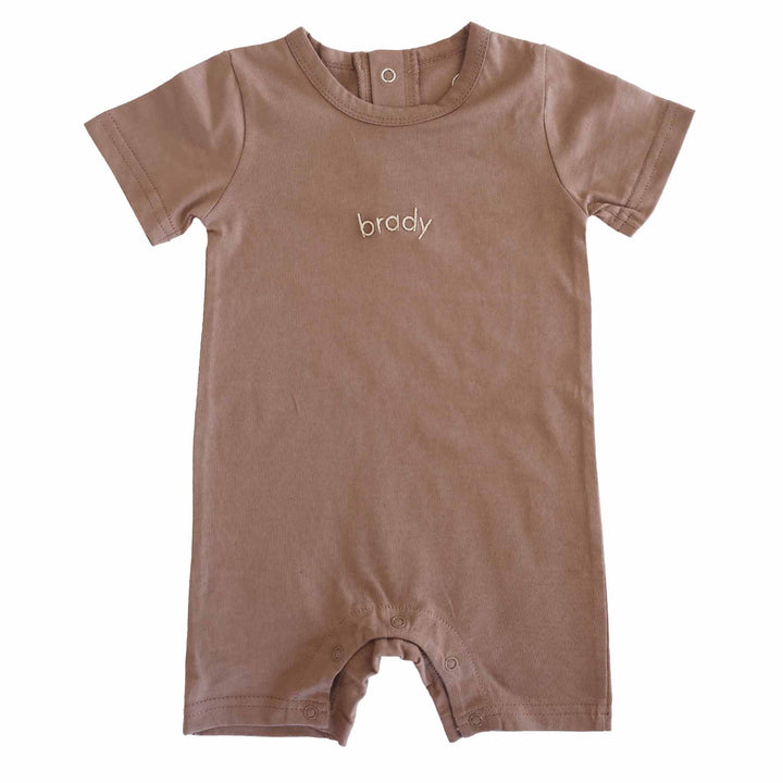 brown personalized snap romper for boys 