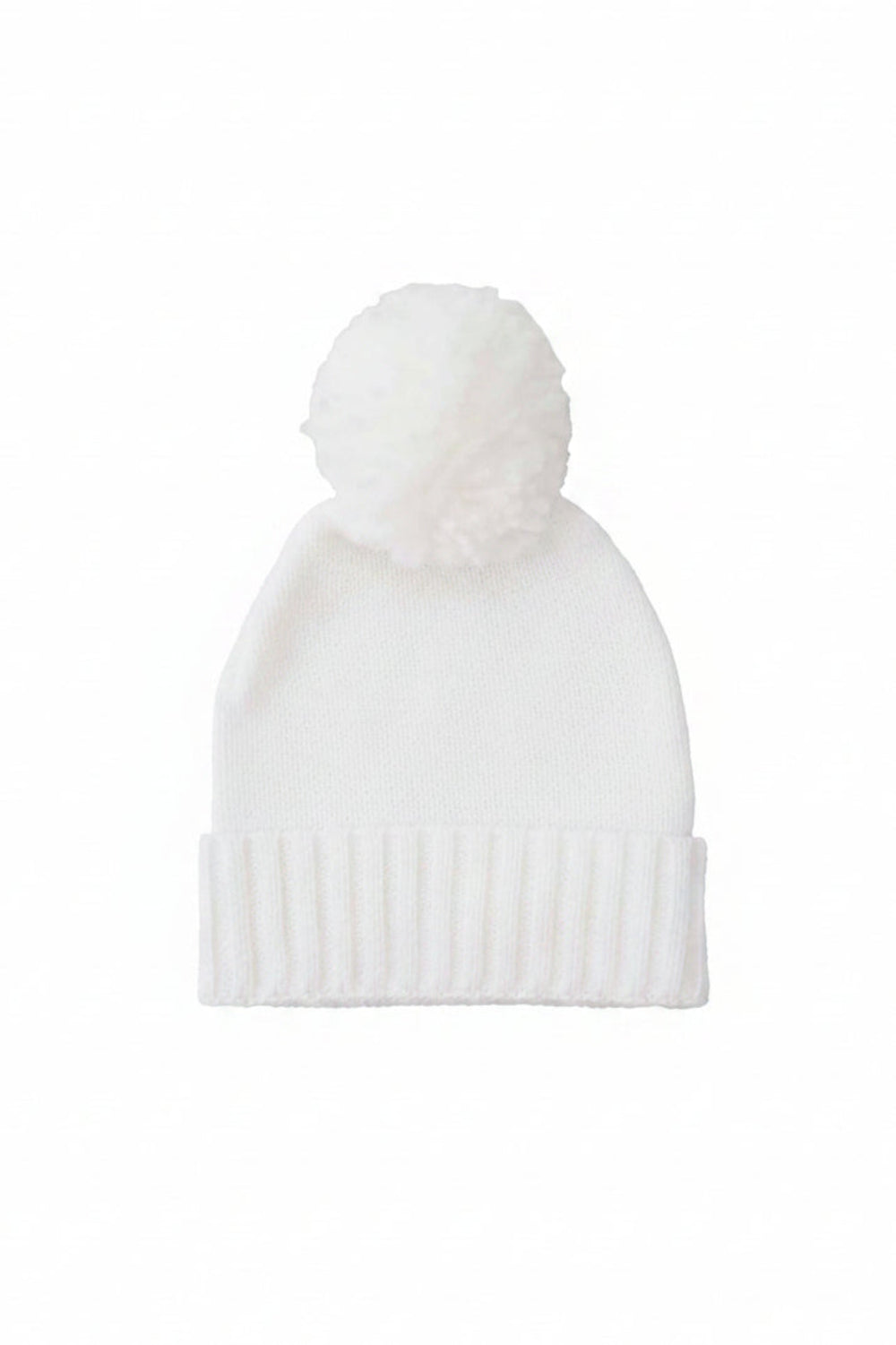 white knit pom pom baby beanie 