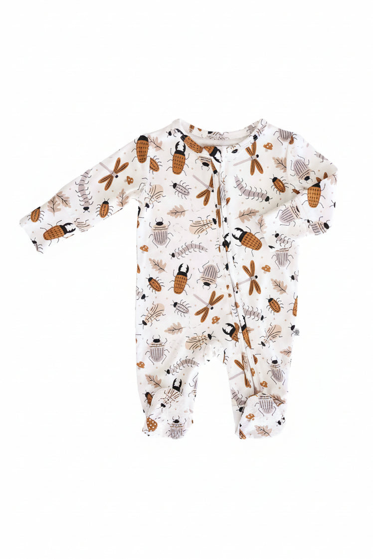white, brown and taupe big zipper footie for babies 