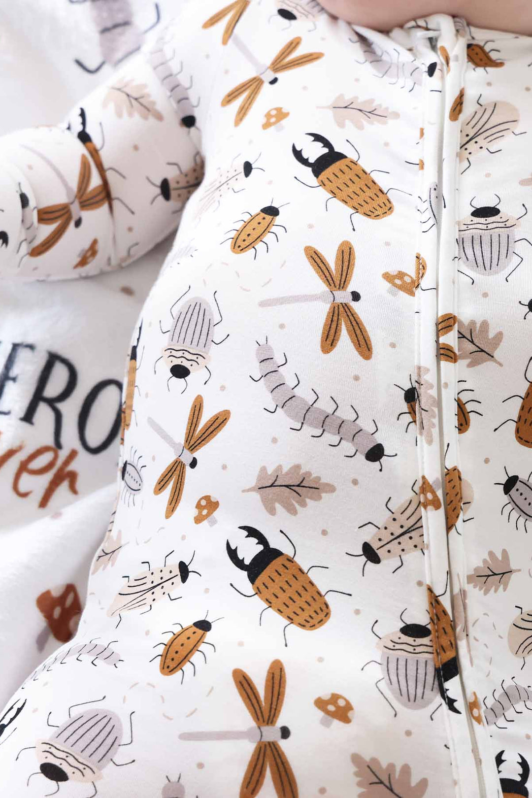 neutral bug zipper footie for babies 