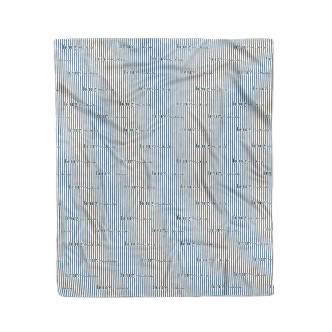 snuggle stripe 50 x 60 personalized kids blanket dusty blue and white stripes 