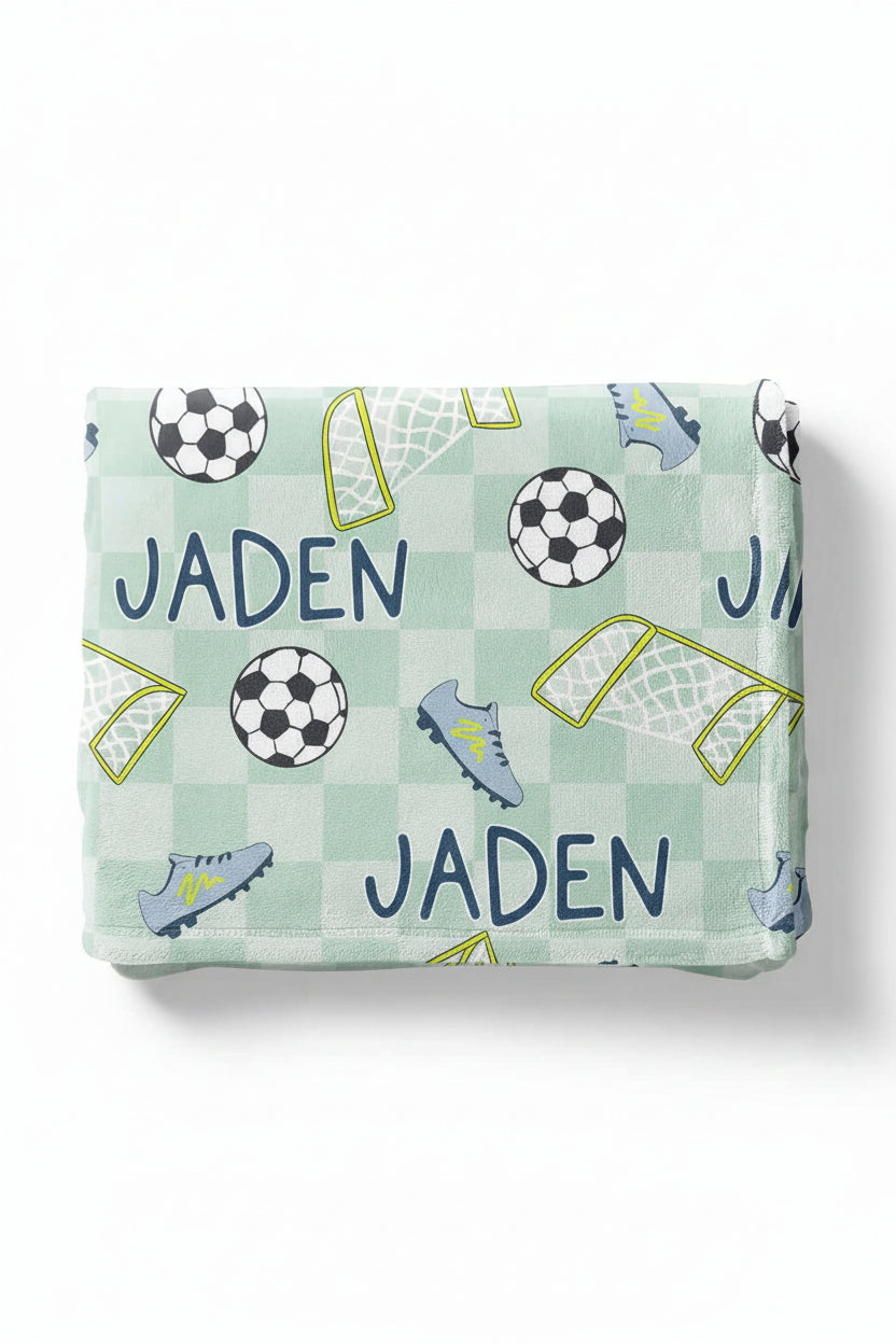 personalized kids blanket soccer