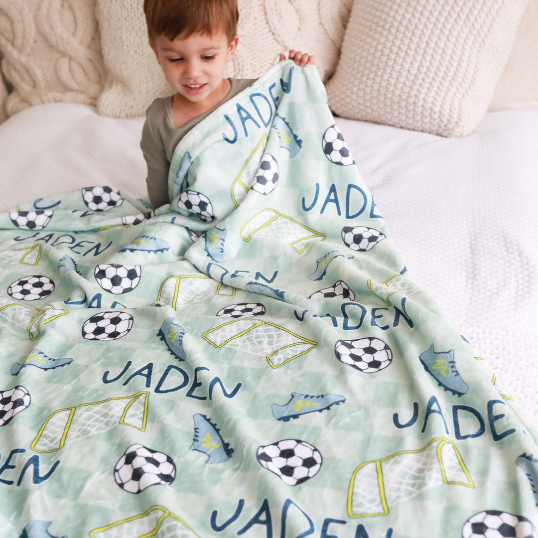 soccer themed blanket for kids green 