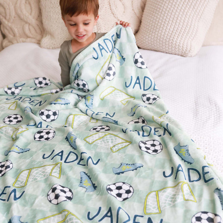 soccer themed blanket for kids green 