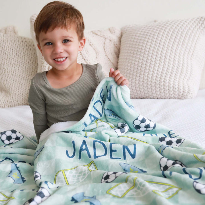 green soccer blanket for kids 