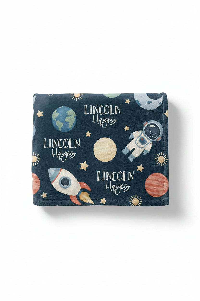 space personalized kids blanket 