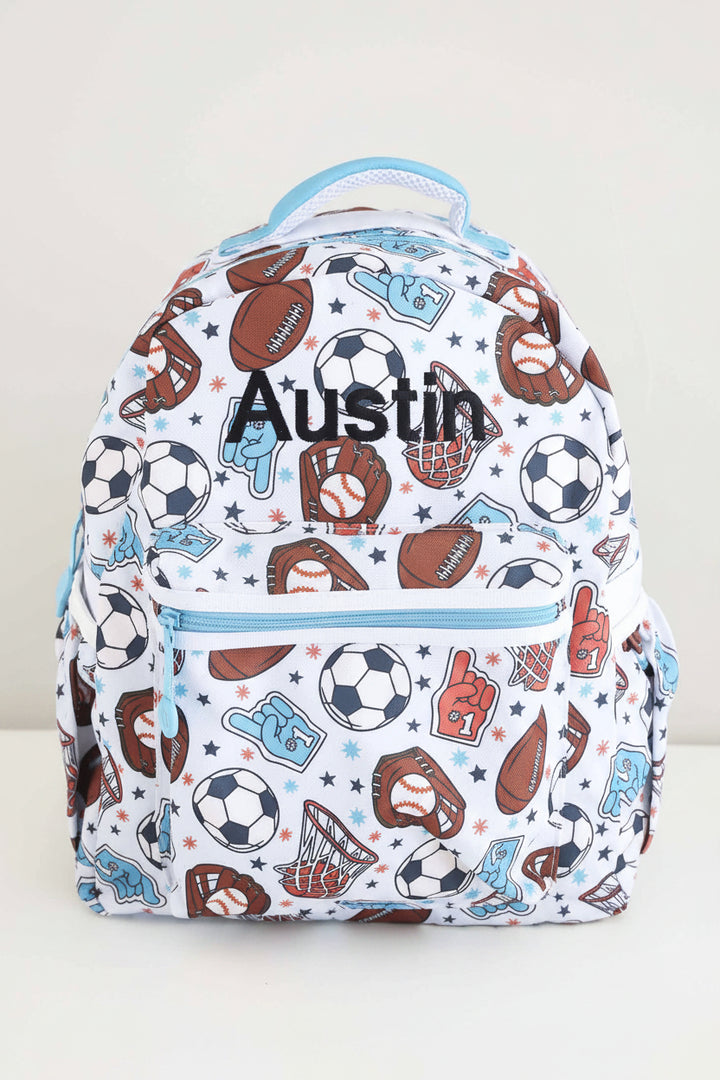 embroidered sports themed backpack for boys 