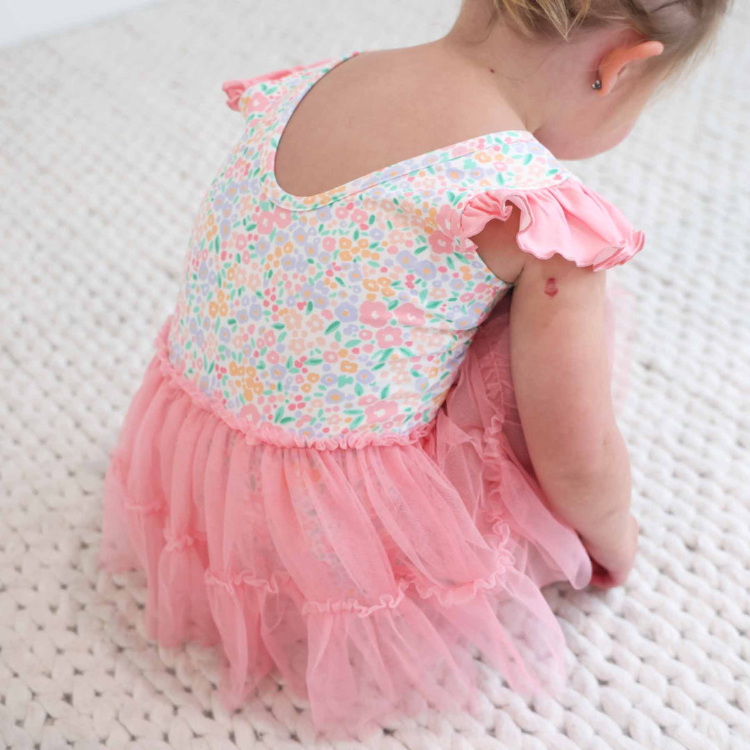 floral leotard with tutu for little girls 