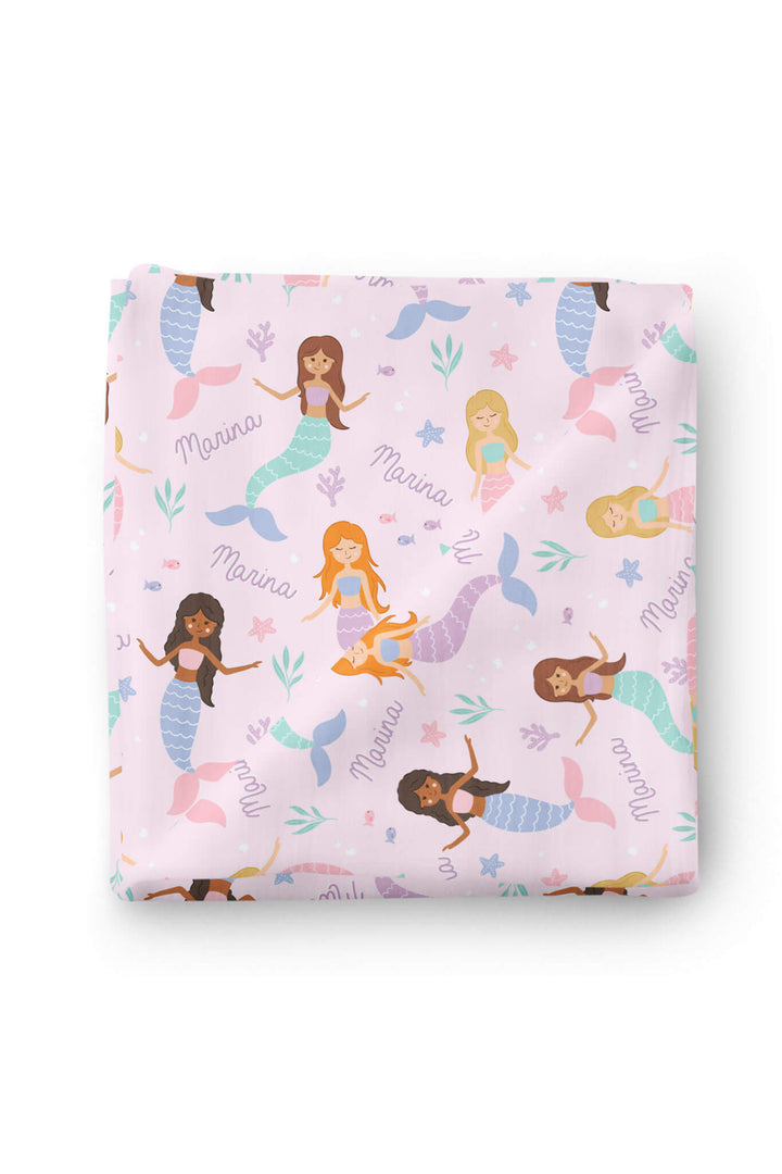 let's be mermaids personalized swaddle square