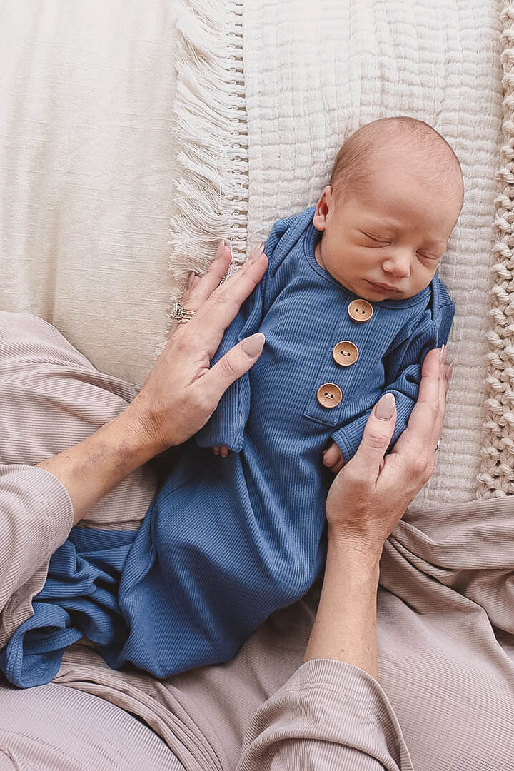 blue bamboo knot gown for babies 