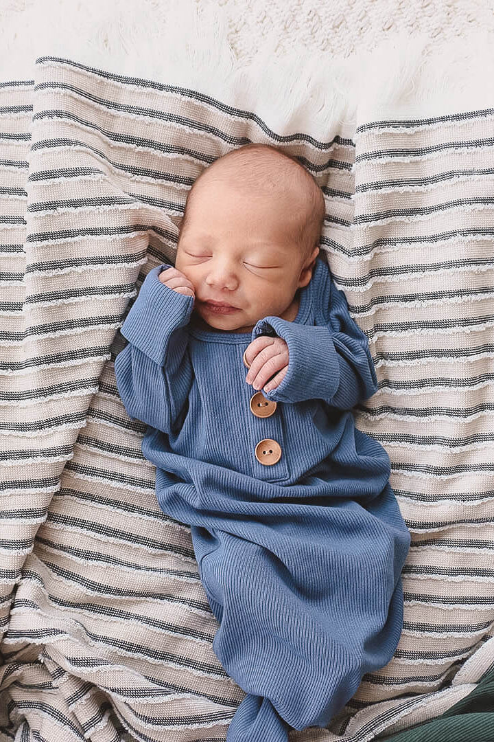 baby knot gown and hat set steel blue 