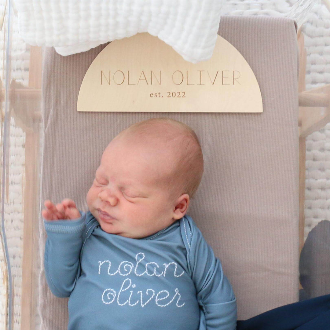 blue personalized knot gown outfit stitched font 