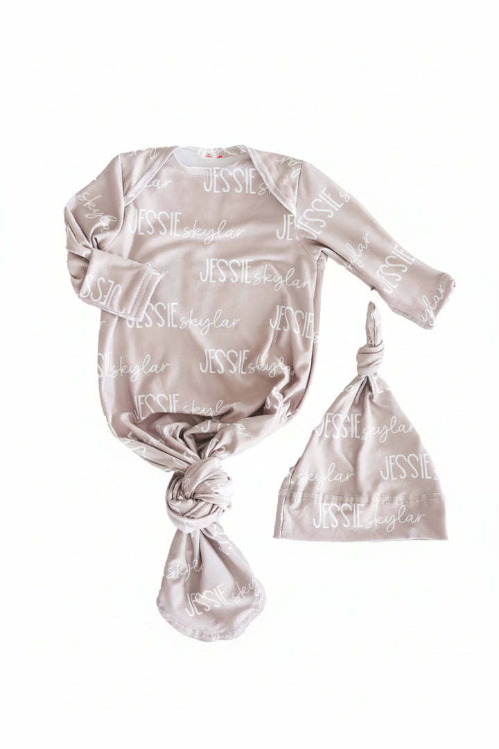 stone personalized knot gown for babies 
