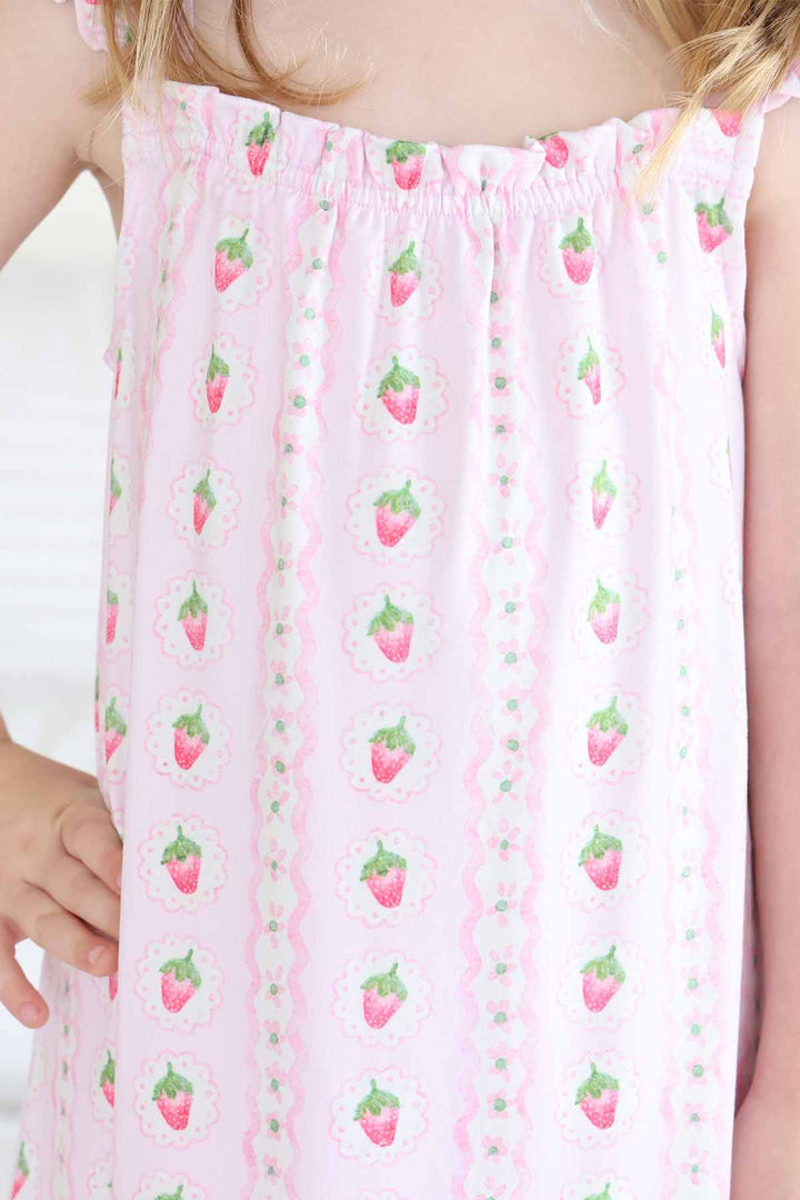strawberry nightgown for girls pink with flowers